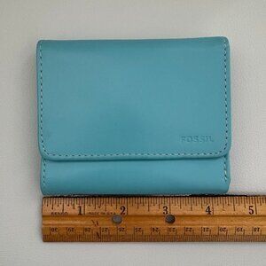 Leather Tri Fold Wallet Fossil Turquoise Blue